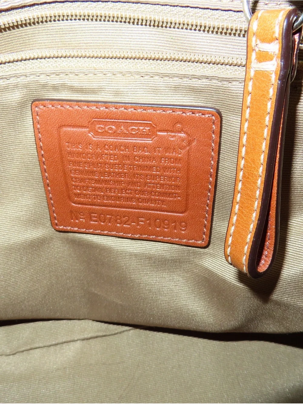 Coach Green Suede Shoulder Bag with Tan Leather Straps